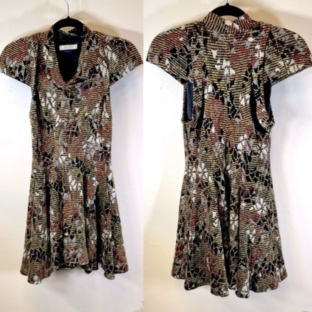 JEN KAO floral mini dress pockets thick knit textured full skirt small XS skater